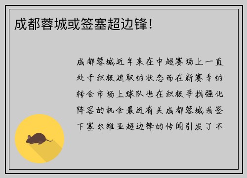 成都蓉城或签塞超边锋！