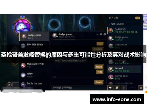 圣枪哥首发被替换的原因与多重可能性分析及其对战术影响